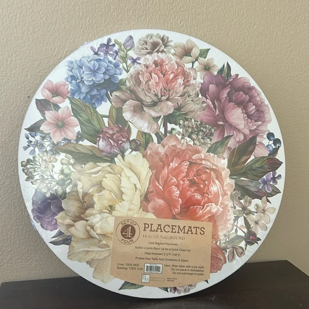 Benson Mills Set Of 4 Cork Placemats 14” Floral Spring Summer